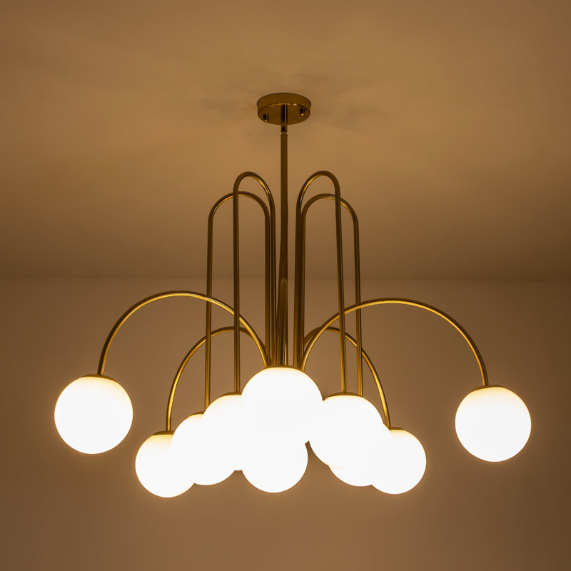 Spoffo 10-Light Contemporary Gold Ceiling Light Frosted Glass Globe Bubble Chandelier, Gold