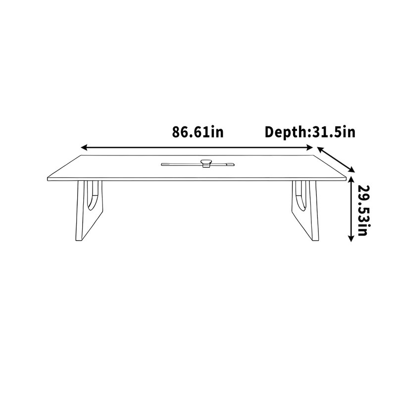 Bureau de conférence simple en bois massif avec douille, H 29,53 po x l 86,61 po x P 31,5 po
