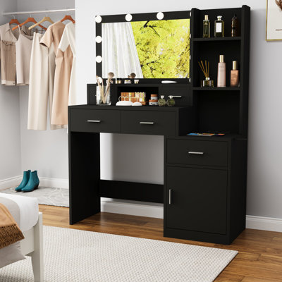 Dressing Table With Warm Yellow For Bedroom Vanity Smooth Finish And Storage