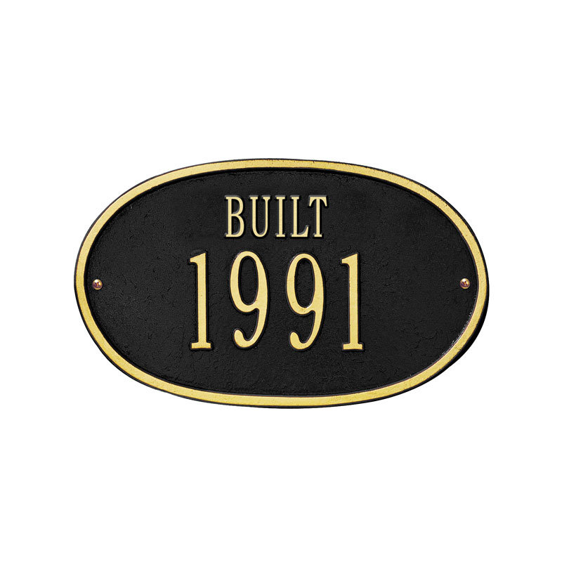 Date 2-Line Wall Address Plaque, Black and Gold, Yes