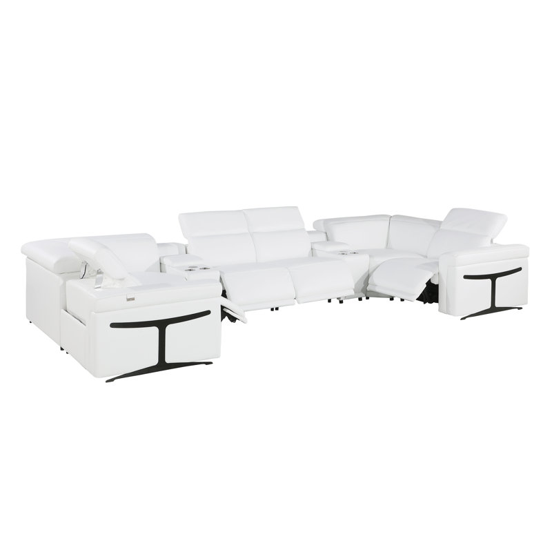 Canapé modulaire en cuir italien à accoudoirs inclinables électriques 8 pièces Stanwinn, Cuir véritable blanc
