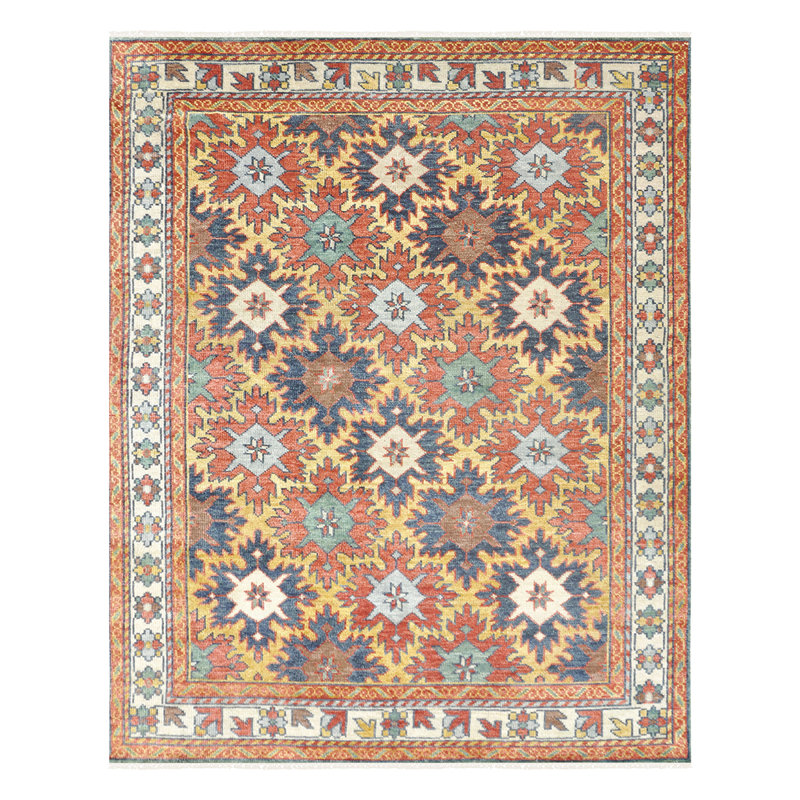 Tapis rouge / bleu noué à la main de haute qualité, Rectangle 6 pi x 9 pi