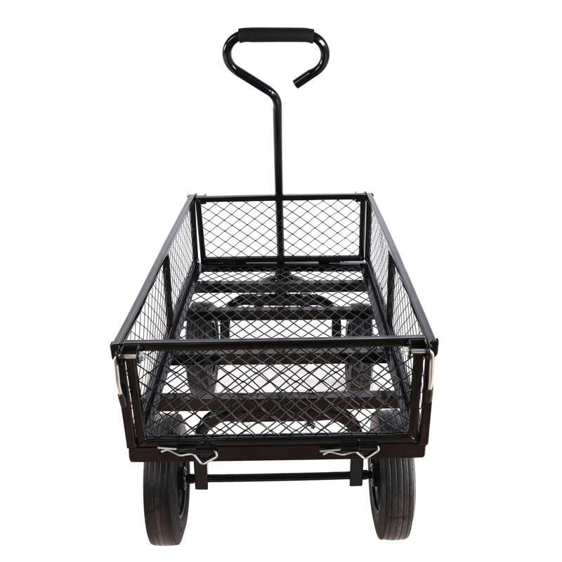 1 chariot de chariot à roues solide noir, chariot de jardin en métal 37,00 po x 19,48 po x 40,15 po (46,00 lb) - idéal pour le jardinage / l'agriculture / la cour / la maison, un lit spacieux (pour ranger les débris / outils / engrais), les pneus solides sans gonflage