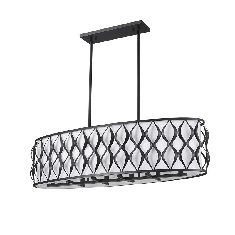 Lustre ovale pour îlot de cuisine à 10 lumières Sadowski, Noir mat