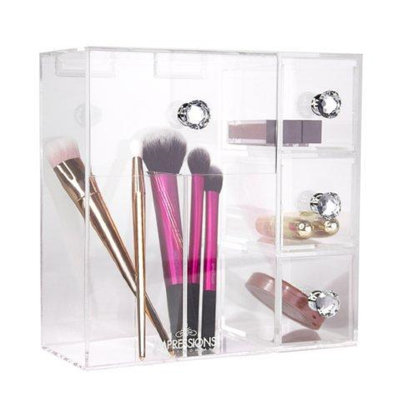 Organisateur de maquillage en acrylique avec porte-brosses Diamond Collection