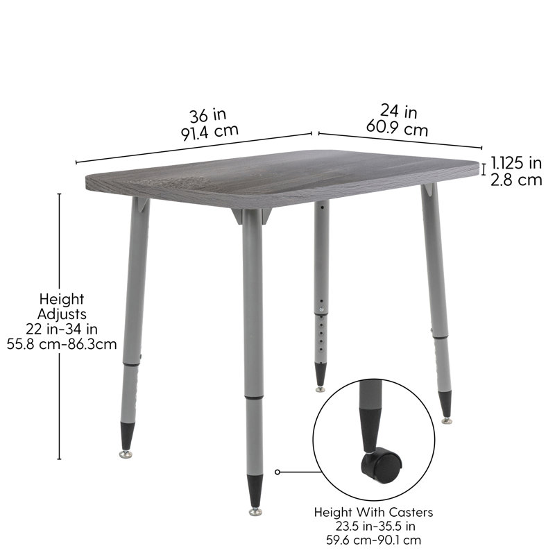 Table d'activité Adapte 24 x 36, 24 po x 36 po, Bois gris / argent