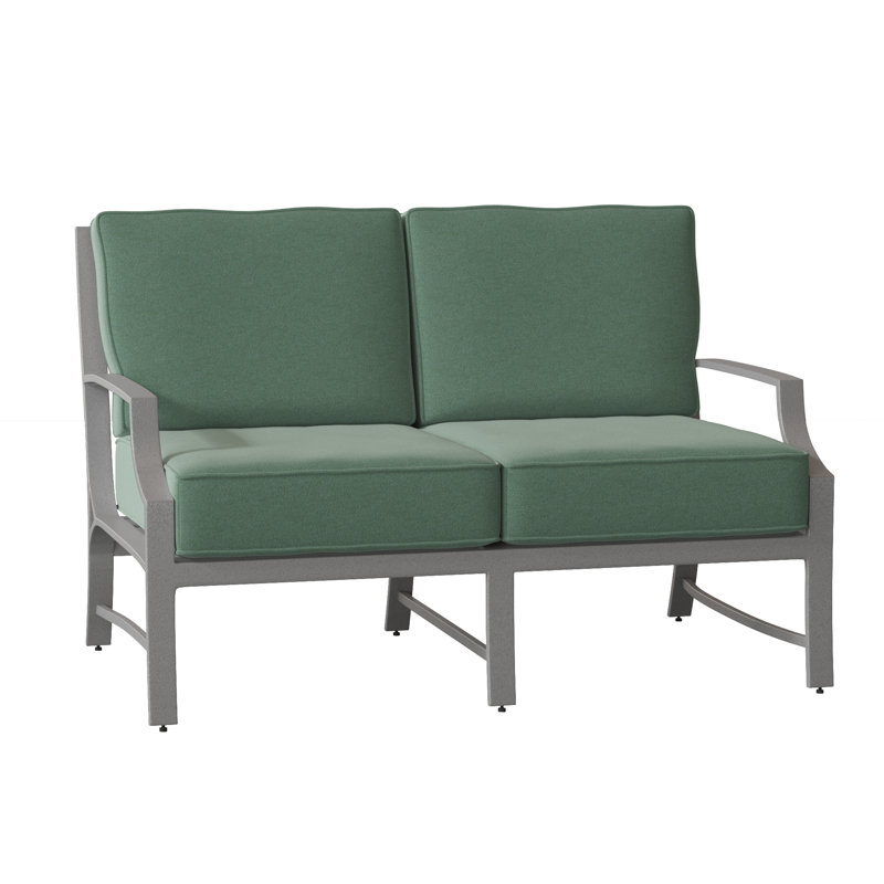 Seal Cove 51.75'' Wide Aluminum Loveseat with Cushions, Pewter Finish, Brisa Distressed Onyx