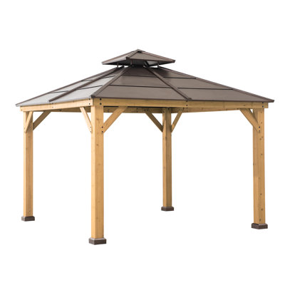 Pavillon de jardin à toit rigide en cèdre brun à 2 niveaux 10 pi x 10 pi Sunjoy