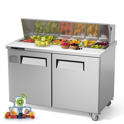 Réfrigérateur commercial à plan de travail 28 po / 48 po, 7,4 / 12,85 pieds cubes Station de préparation pour sandwich et salade en acier inoxydable avec refroidissement numérique