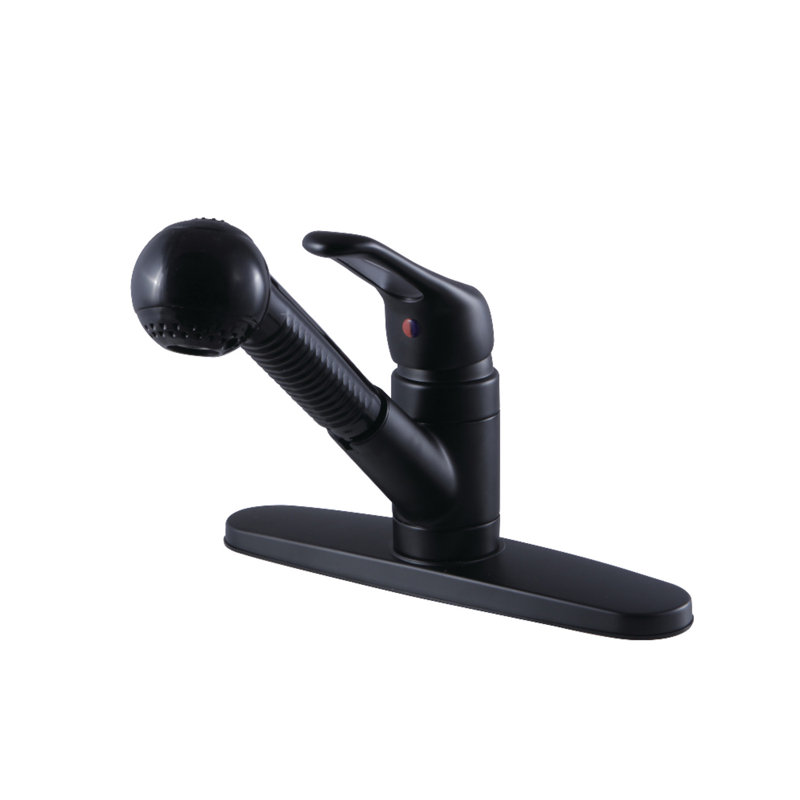 Kingston Brass Wyndham Single-Handle 1-or-3 Hole Deck Mount Pull-Out Sprayer Kitchen Faucet, Matte Black