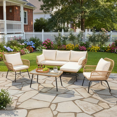 Ensemble de meubles de patio en osier 6 pièces avec seau à glace Alfhild, ensemble de conversation extérieur, ensemble de conversation modulaire