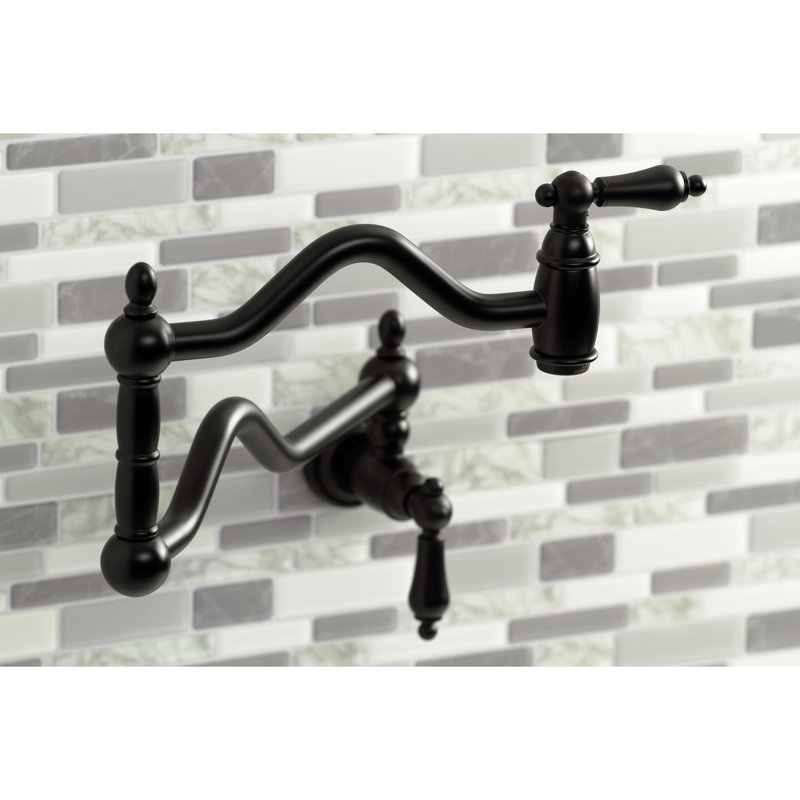 Kingston Brass Heritage Two-Handle 1-Hole Wall Mount Pot Filler Faucet, Matte Black