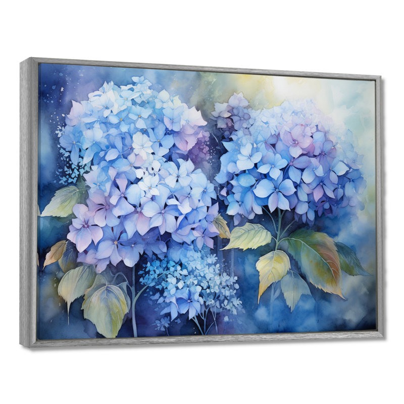 «Blue Hydrangea Farmhouse Still Life I - Hydrangea», art mural, H 12 po x l 20 po x P 1 po, Encadrement argenté