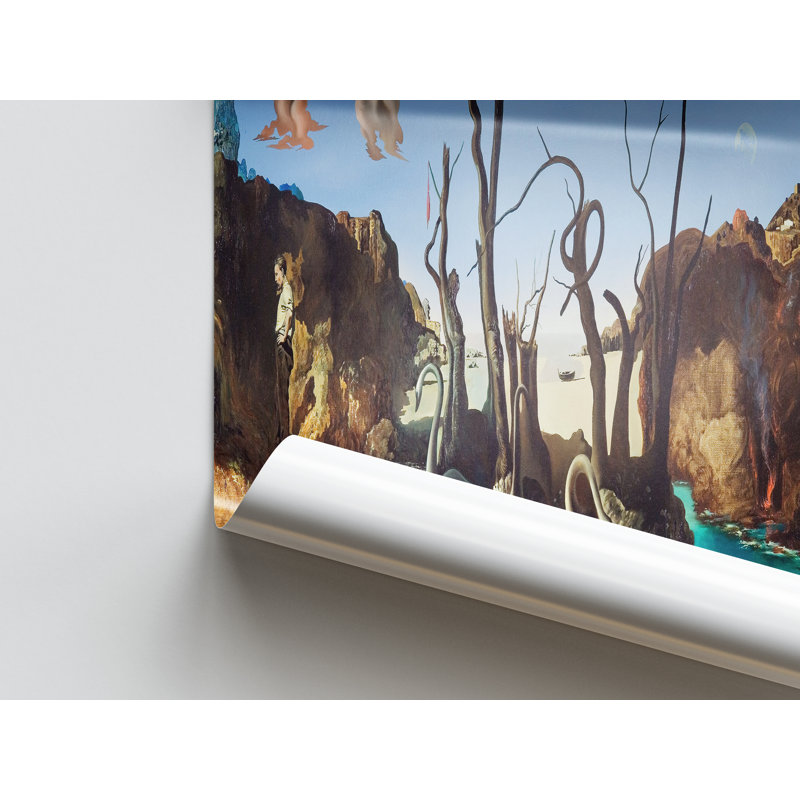 «Salvador Dali Swans Reflecting Elephants», affiche d'art - célèbre œuvre d'art surréaliste, H 39 po x l 93 po