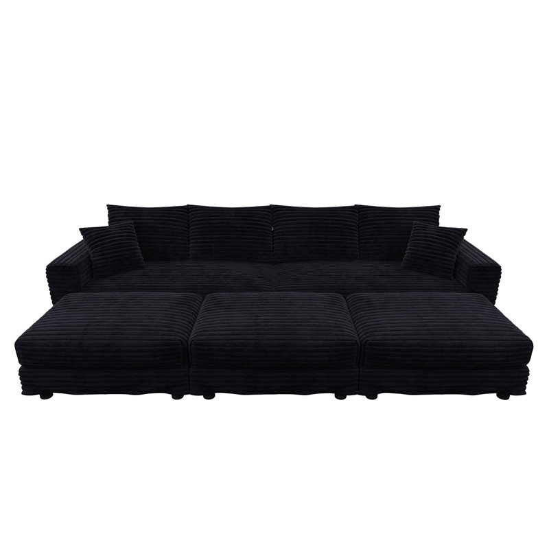Canapé moderne convertible à 4 places avec coussins moelleux et repose-pieds mobiles, offrant un confort et une polyvalence ultimes pour se détendre à la maison
