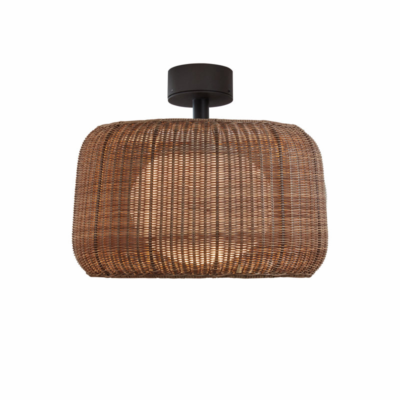 Fora 19.69'' W 1 - Bulb Outdoor Semi Flush Mount, Graphite Brown/Rattan Brown