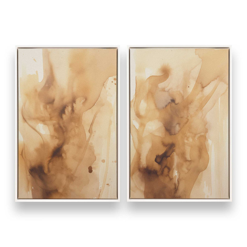 Burnt Echoes, ensemble de 2 toiles encadrées, Cadre flottant blanc opaque, H 48,75 po x l 65,5 po x P 1,75 po