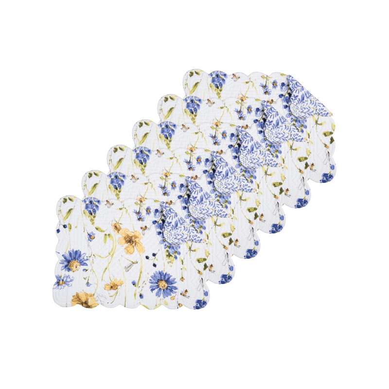 Ensemble de 6 napperons en coton matelassé 13 "x 19" Lovely Blues