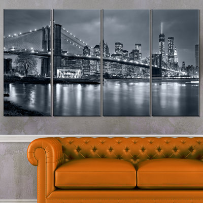 Panorama New York City At Night - 4 Piece Wrapped Canvas Print