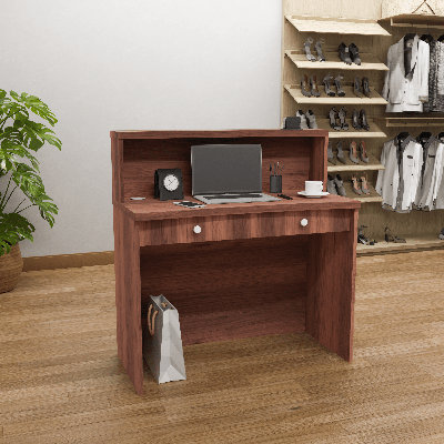 Nasjah 47" Walnut Reception Desk w/Transaction Counter | Multifunctional Front Desk