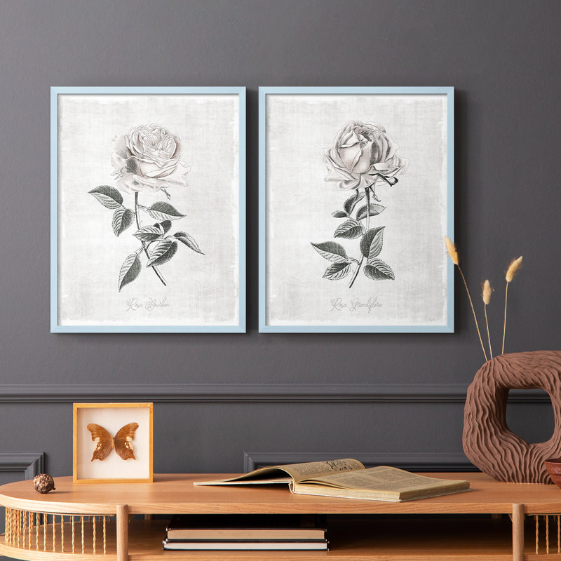 Reproduction encadrée rétro botanique I-Premium - prête à être accrochée - aucun clou requis - aucun clou requis, Bleu