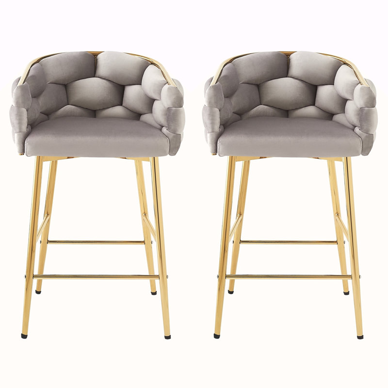 Ensemble de 2 tabourets de comptoir modernes, tabourets de comptoir avec structure en fer, dossier et coussin moelleux, repose-pieds, convient à la cuisine / chambre à coucher / salle à manger.