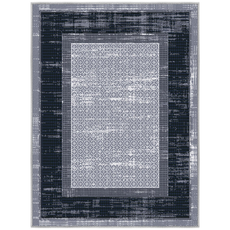 Non-Slip Bordered Area Rug For Living Room, Hallway Runner, Entryway Rug