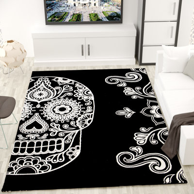 Rectangle Damask Flatweave Area Rug