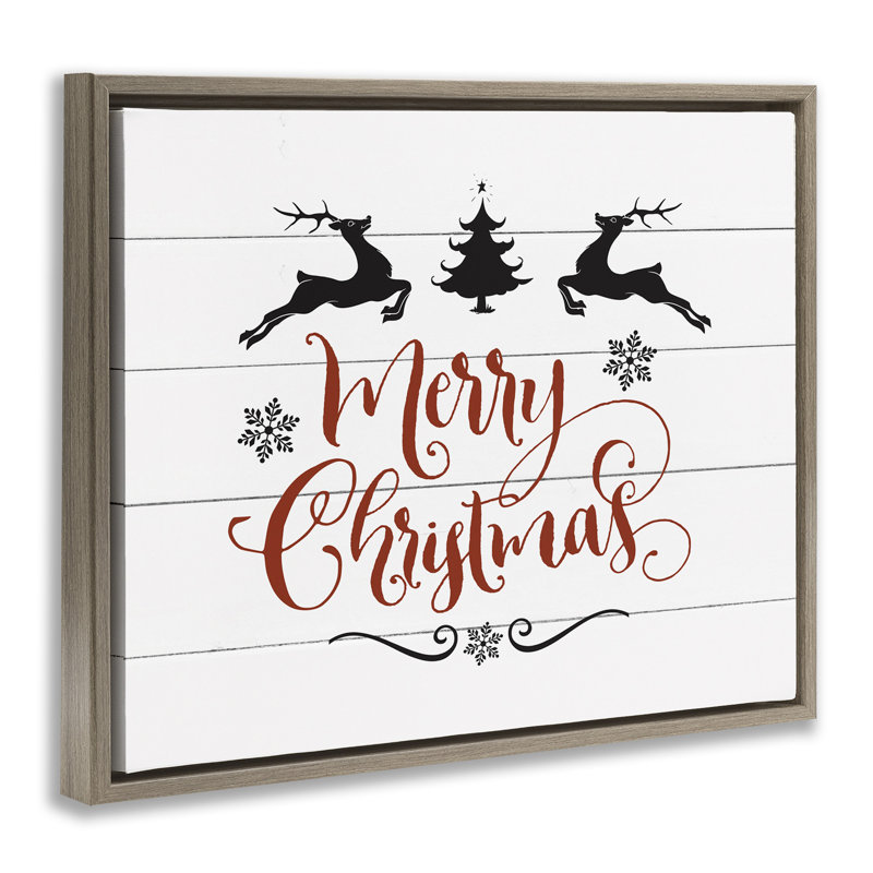 «Merry Christmas with Reindeer», art mural encadré sur toile flottante par lettré et doublé hwp-285, H 17 po x l 21 po