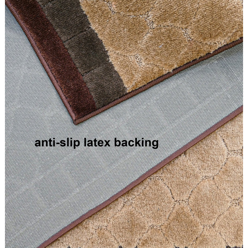 Antibacterial Soft Pile Anti Slip Indoor Runner Rug Geometric Beige Design for Hallway Stairway, Runner 2'2" x 4'