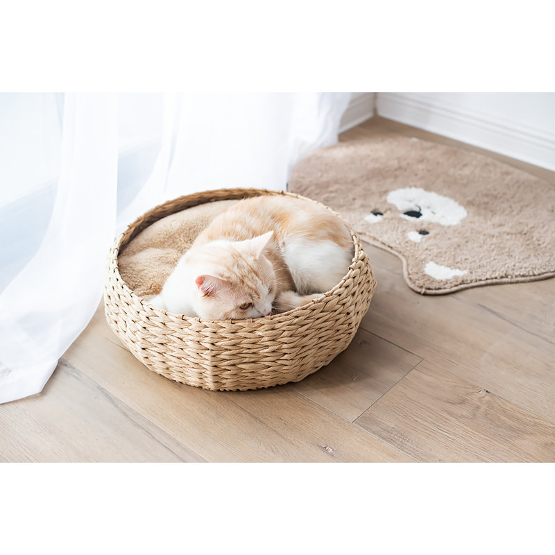 Medium Beige Paper Rope Round Pet Bed with Pillow