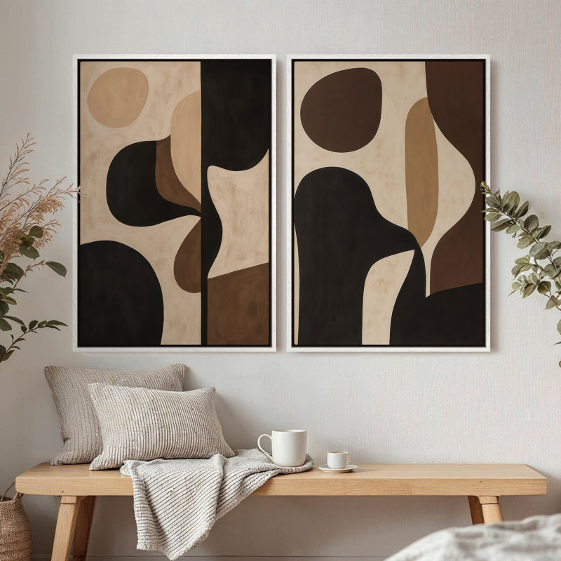 Framed Canvas Wall Art - Vintage Abstract Wall Prints for Bedroom - 16"x24"x2 panels, 24" H x 16" W, White