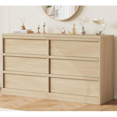 6-Drawer Dresser – 47” Wide Wooden Chest for Bedroom, Large Storage Organizer for Living Room, Entryway, Nursery, Closet
