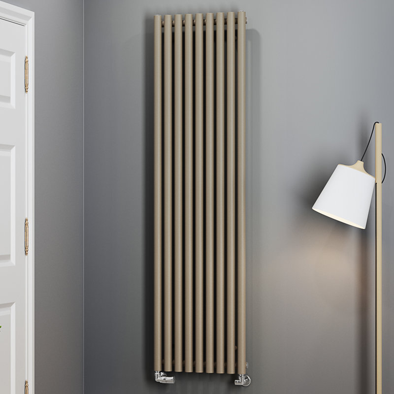 Rolo Room Cylindrical Bar Reversible Designer Radiator, Brown, 1800mm H x 370mm W x 96mm D