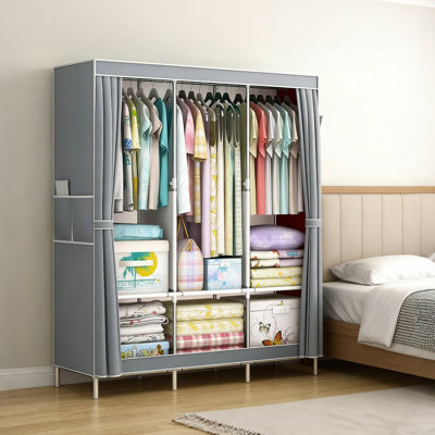 Portable clothes rack with cover, sturdy and durable clothes rack, portable storage unit for bedroom closets, freestanding wardrobe with shelves