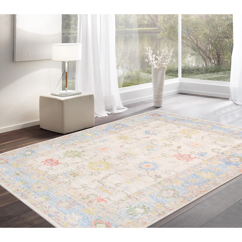 Hand-Knotted Ivory Wool Floral Area Rug 10'3" x 13'