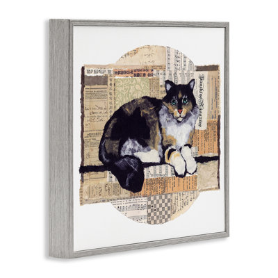 «Cat with Vintage Collage», estampe numérique encadrée par Nancy Overton