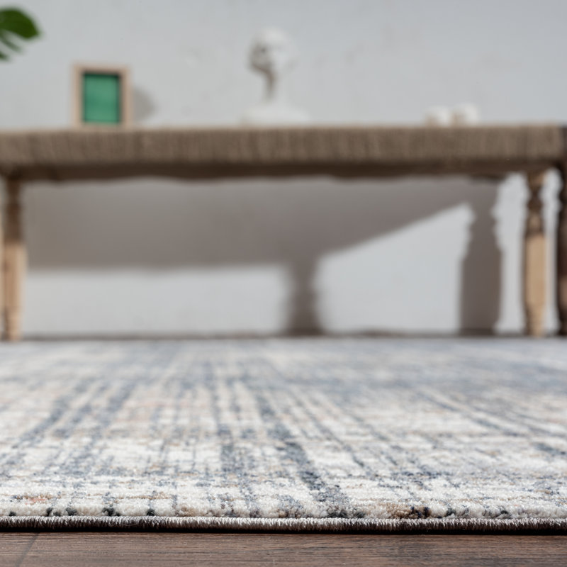 4 Abstract Area Rug in Charcoal/Beige, Rectangle 7'6" x 9'6"
