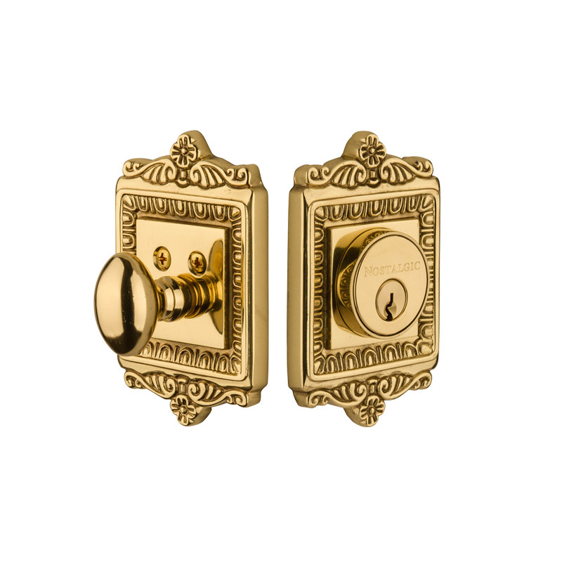 Nostalgic Warehouse Egg & Dart Plate Single Cylinder Deadbolt, Polished Brass