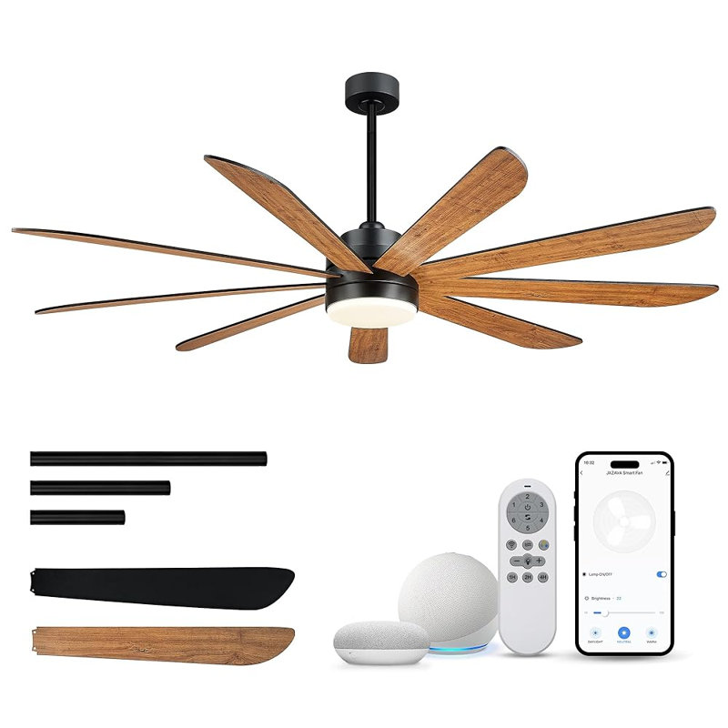 Ventilateurs de plafond à 72 pales de 72 pouces avec lumières, télécommande et application intelligente, DEL 24 W, 6 vitesses, moteur CC réversible silencieux, minuterie
