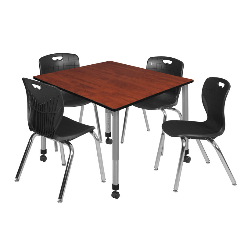 Romig Kee 42" L Breakroom Table and Chair Set, 34" H x 42" L x 42" W, Cherry, Black
