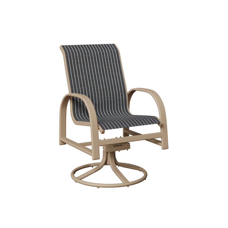 Chaise berçante pivotante en aluminium berlinois Sahara, Whisper rayé bleu marine, Aluminium moucheté Sahara