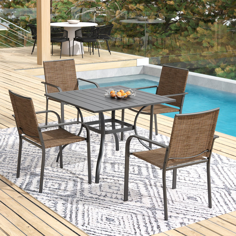 Ensemble repas carré d'extérieur, Brun
