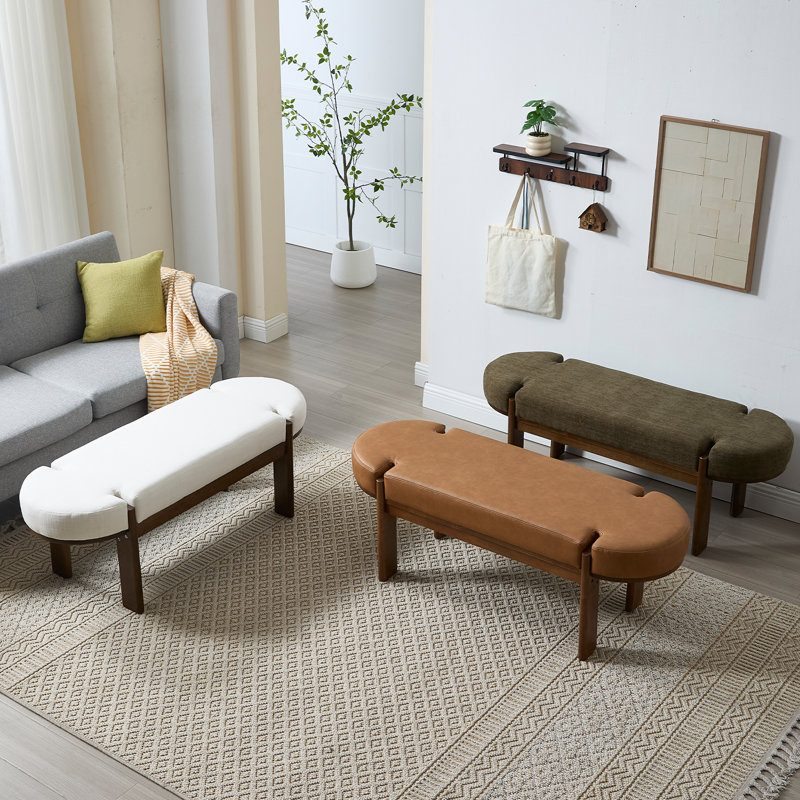 Banc moderne rembourré en bois massif avec un revêtement irrégulier élégant pour la fin du lit, la salle à manger, le porche, le salon