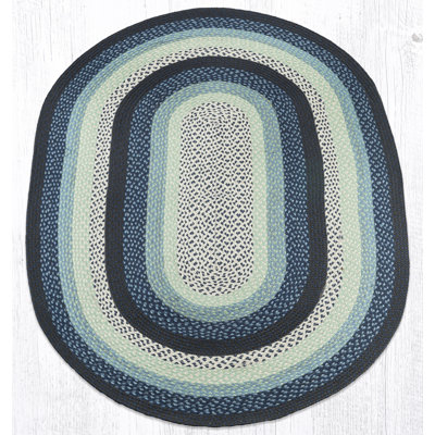  Tapis ovale en jute tissé à la main bleuet et crème pour décor de maison de campagne rustique