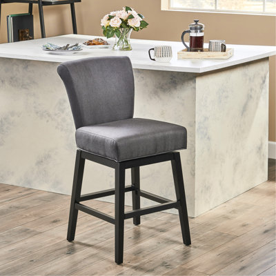 Charcoal Grey Fabric Swivel Counter Stool - Birch Legs, 25" Package Width, Robust Comfortable Legged Fabric, 40.5" High, Practical