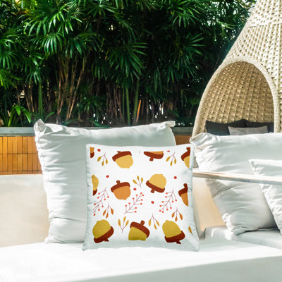 Coussin d'extérieur à imprimé feuilles d'automne «Mixed Acorn Botanicals» par Daphne Polselli