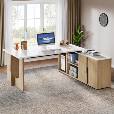 74.8" Executive Desk, Large Office Desk With Cabinet, L Shaped Computer Desk Business Furniture Workstation Set by Latitude Run