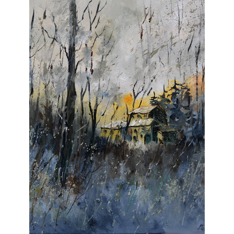 A Hunter's Shelter Print by Pol Ledent, Black Framed Canvas, 32" H x 24" W