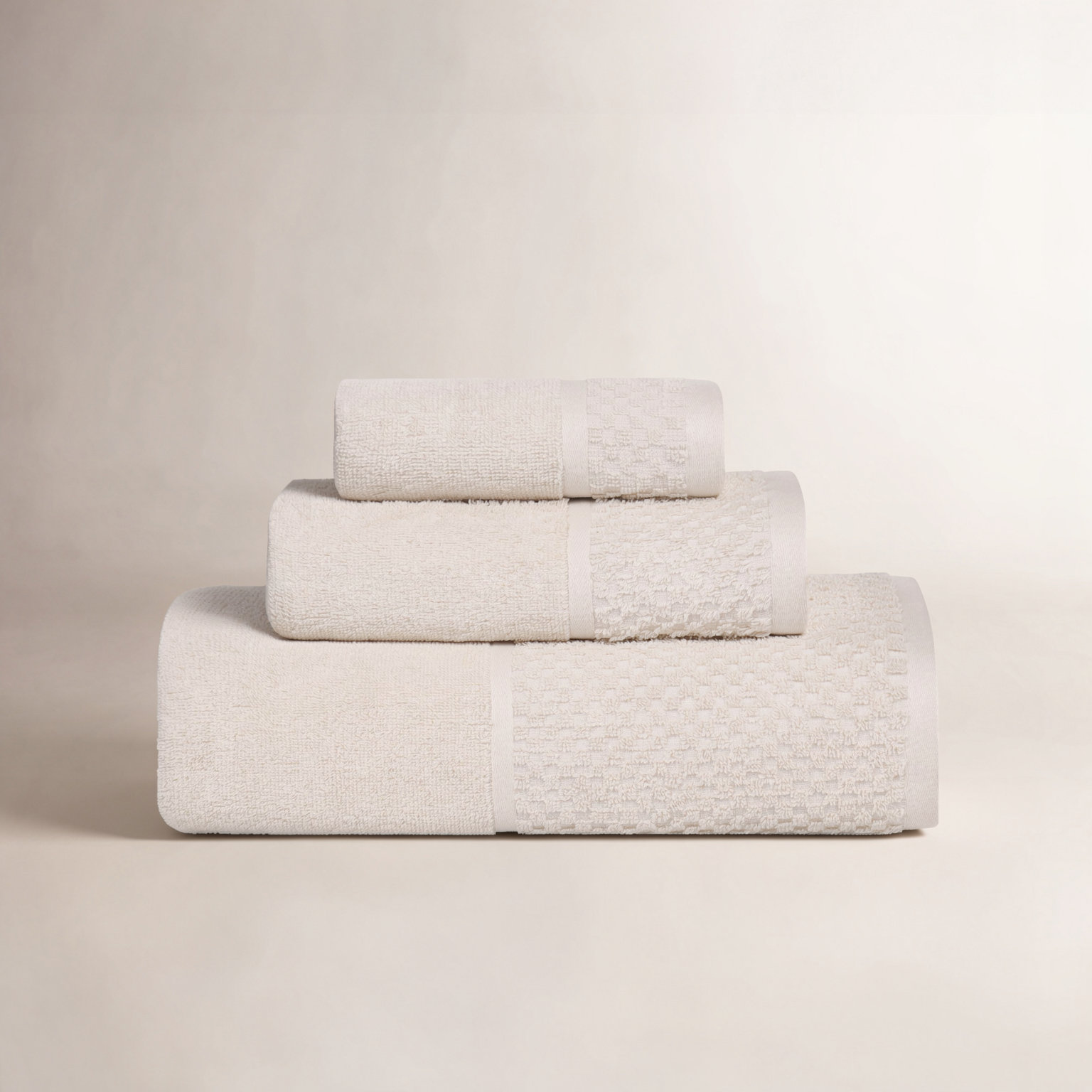 3-Piece Jacquard Cotton Towel Set, Ivory